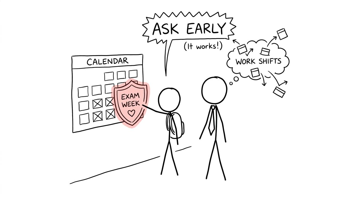 A student protecting exam dates while discussing the rota early