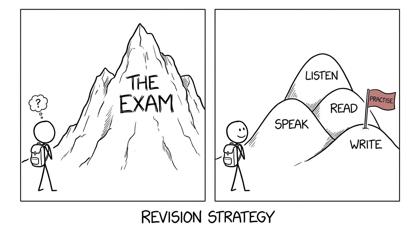 The Russian exam mountain becomes four manageable skill hills