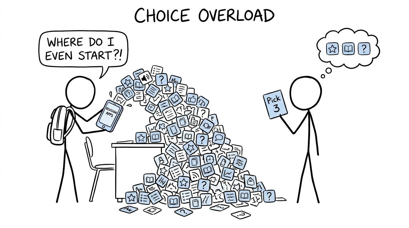 A student faces an avalanche of revision apps while another advises them to pick three