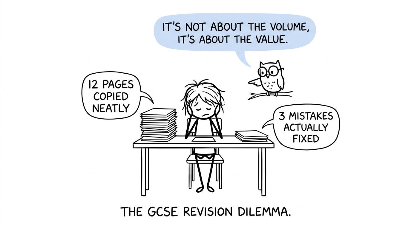 A student discovers that fixing three mistakes matters more than copying twelve pages