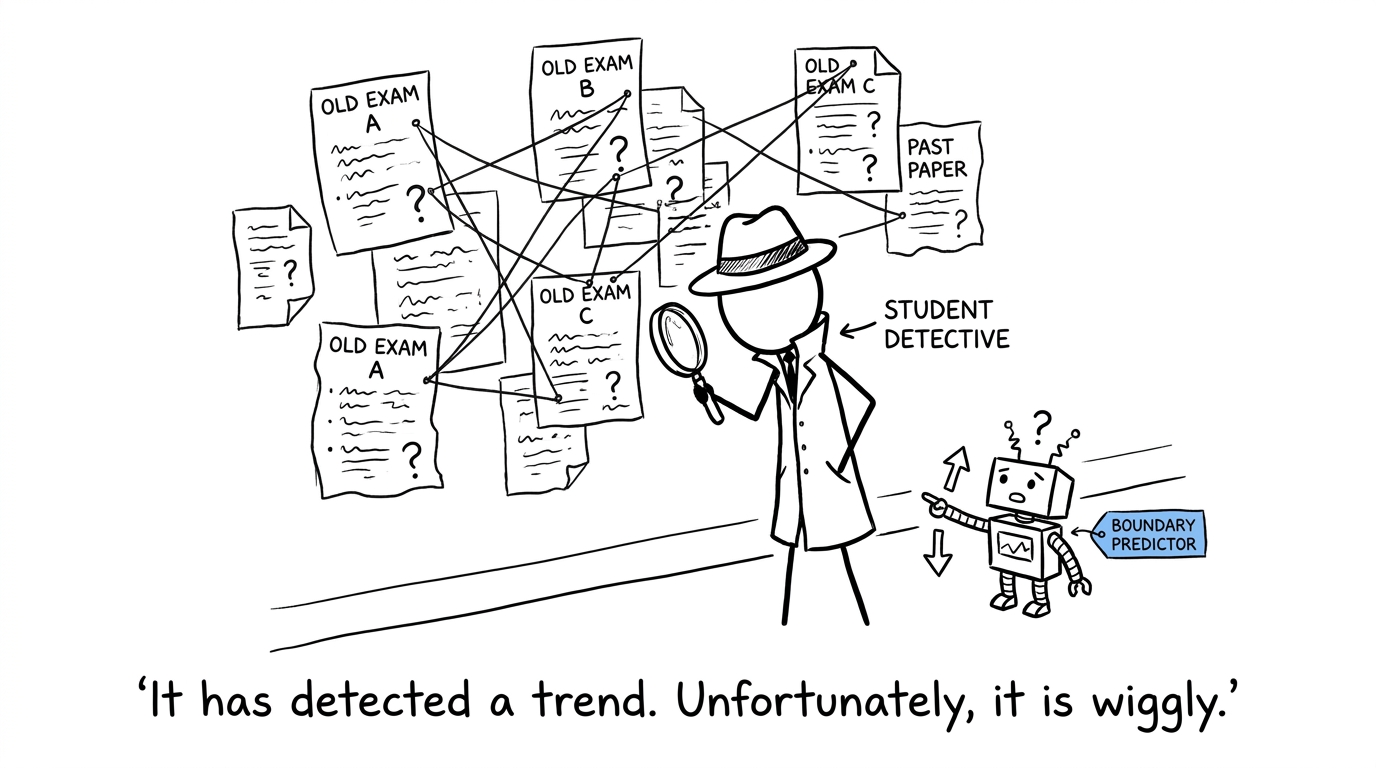 A student detective and a confused boundary-predicting robot investigate a wiggly trend