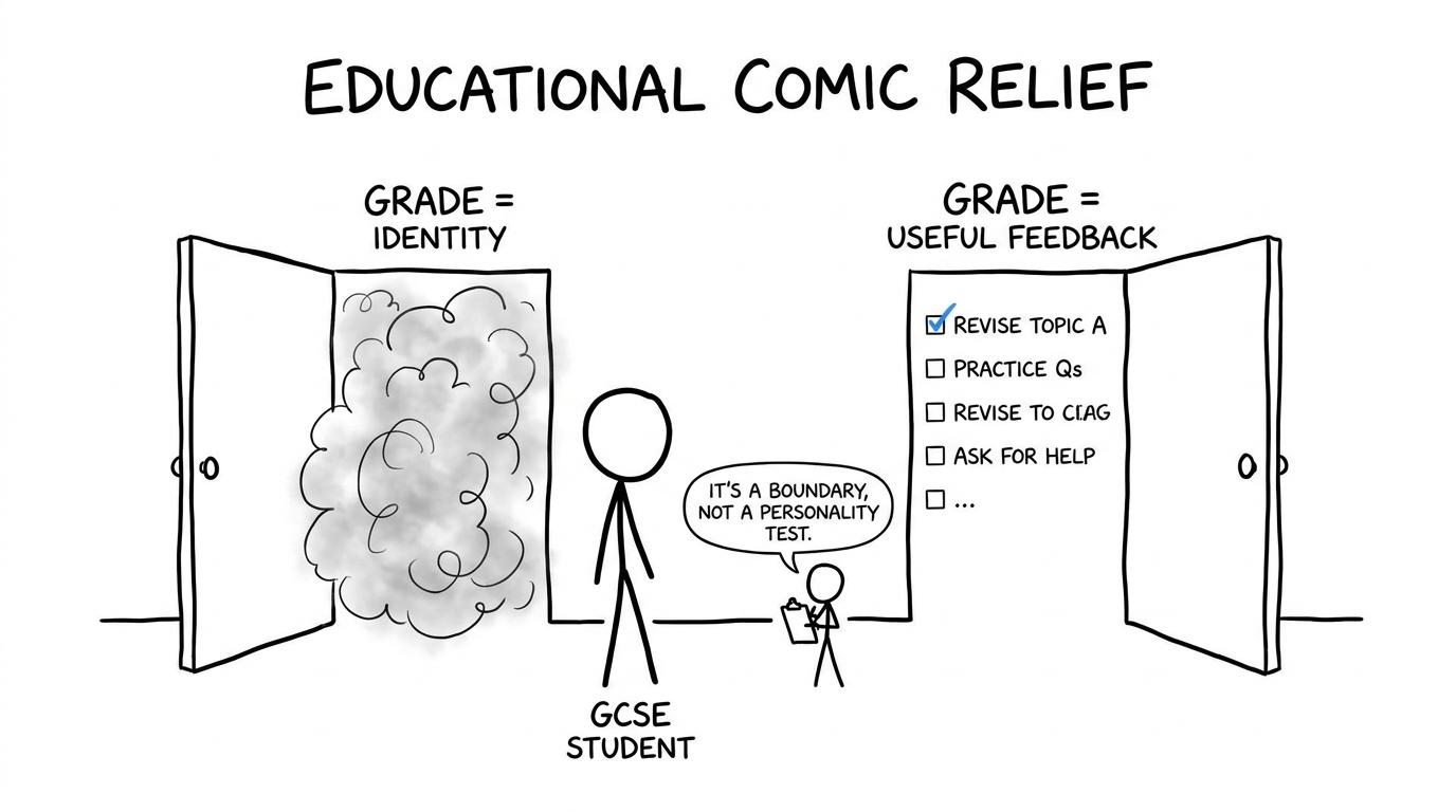 A student choosing between treating a grade as an identity or useful feedback
