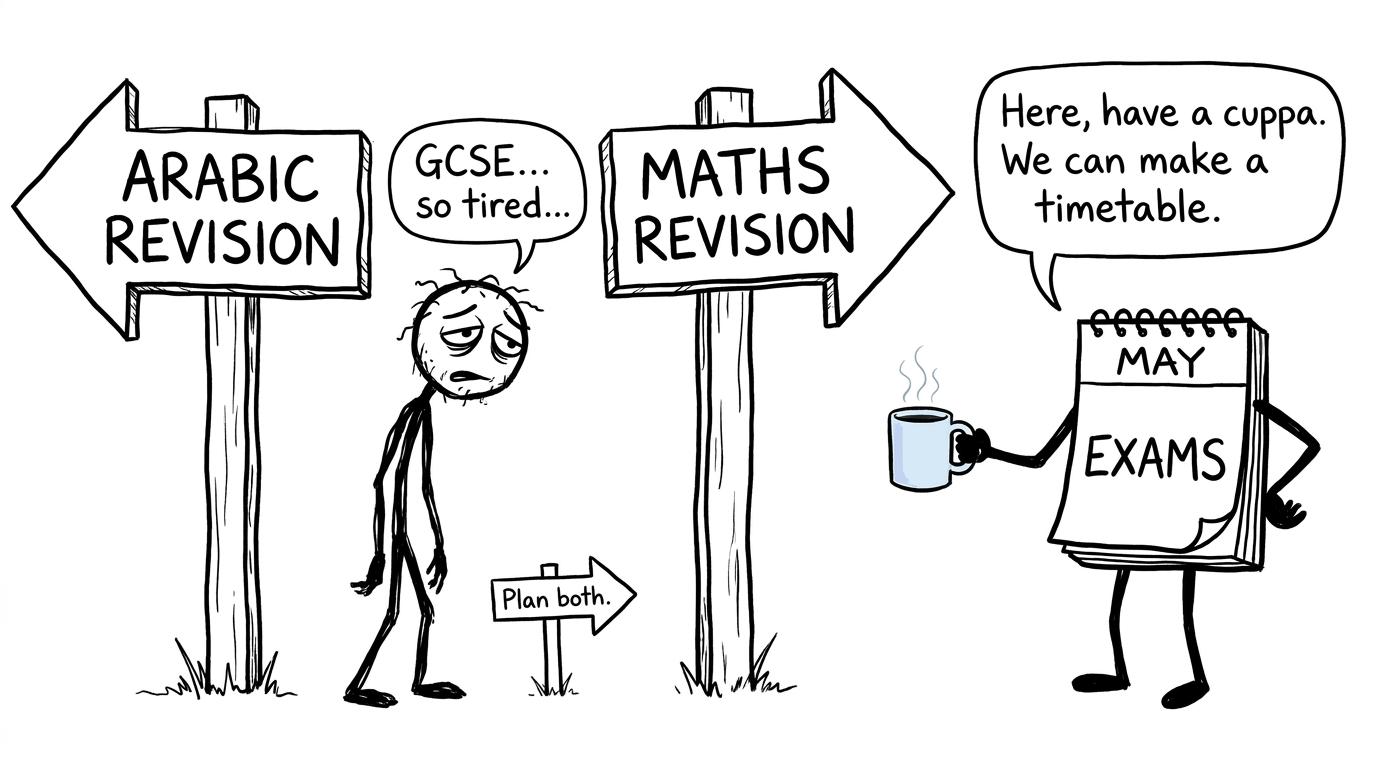 A student choosing a sensible plan between Arabic and maths revision