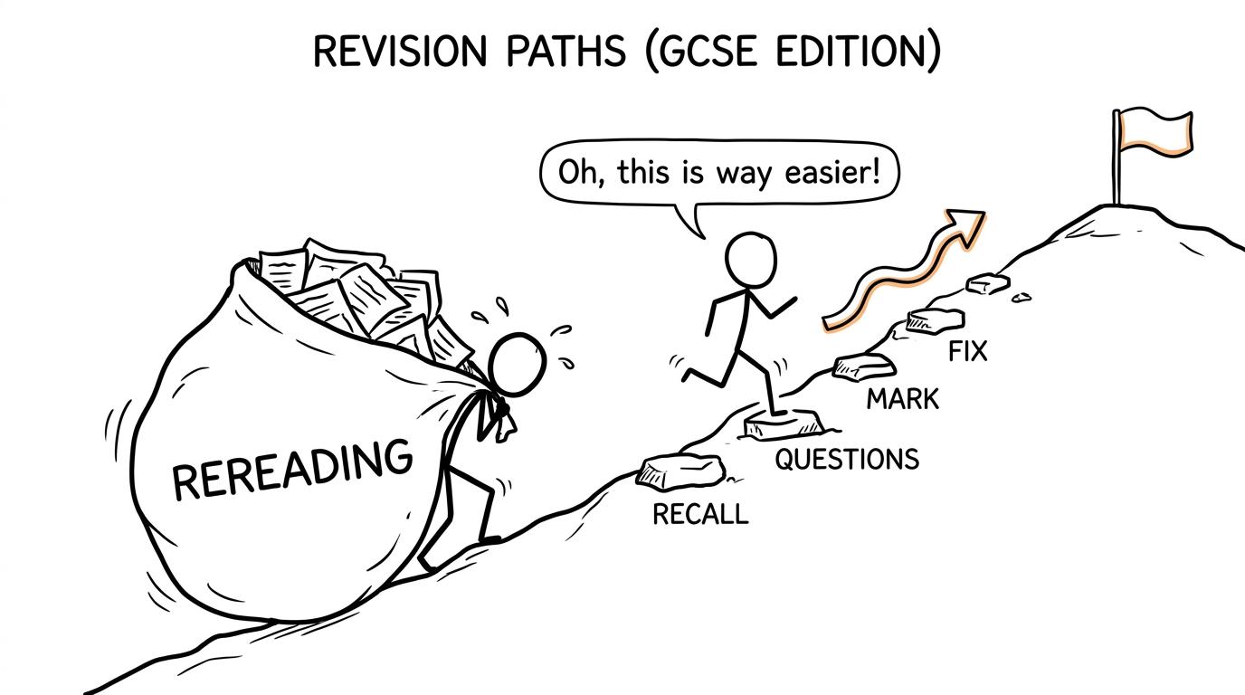 Two students climb a revision hill using very different strategies