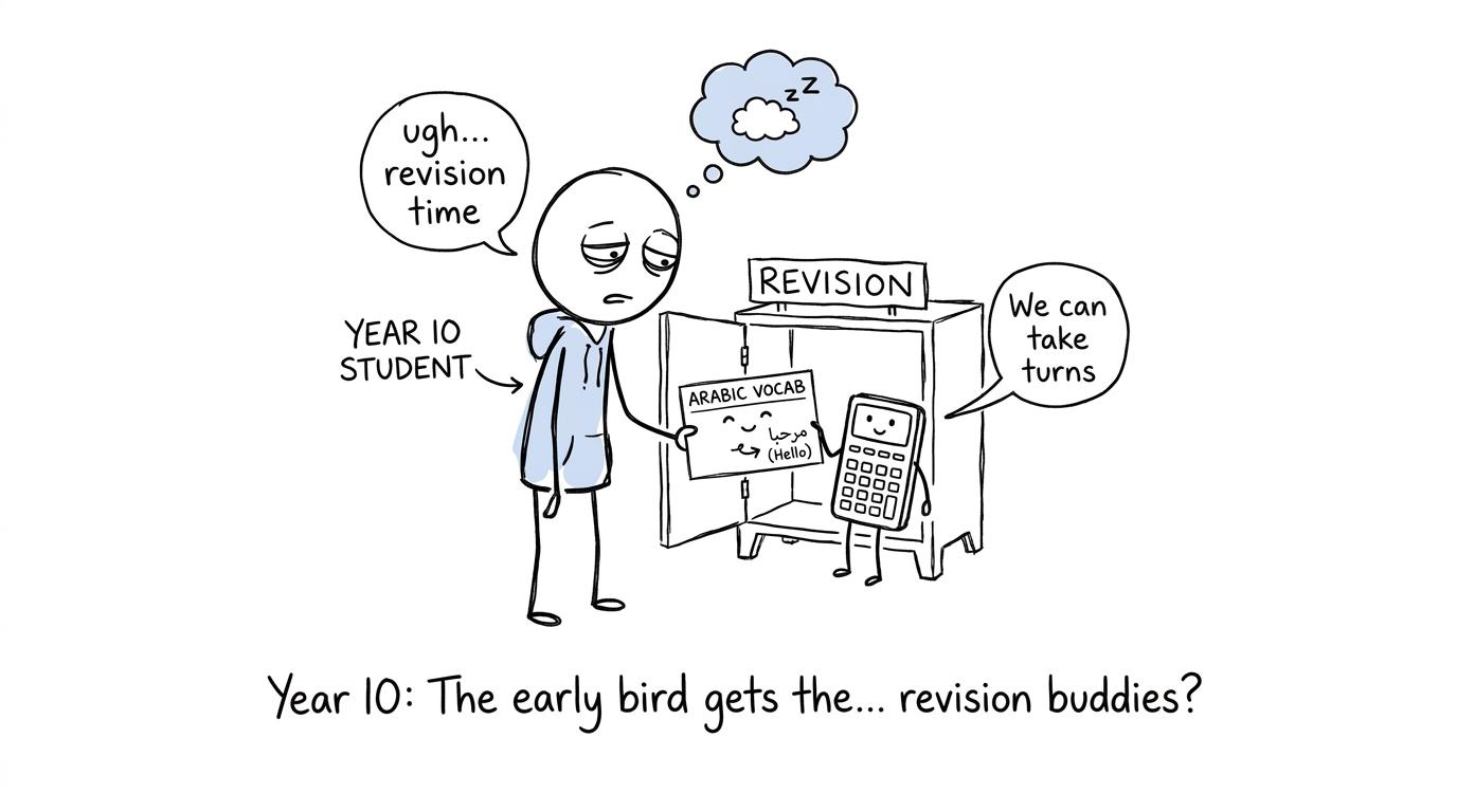A student discovers that Arabic and maths revision can take turns