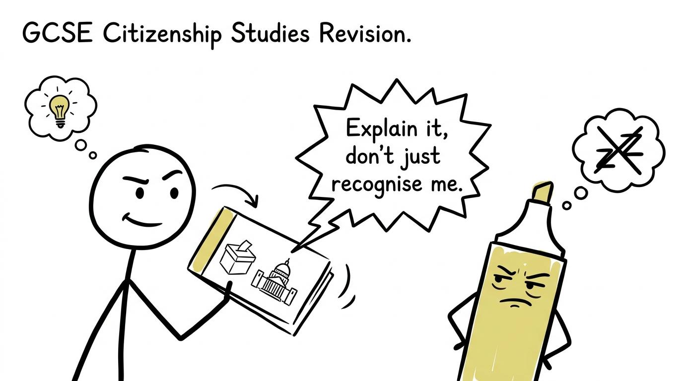 A flashcard reminds a student to explain rather than merely recognise the answer