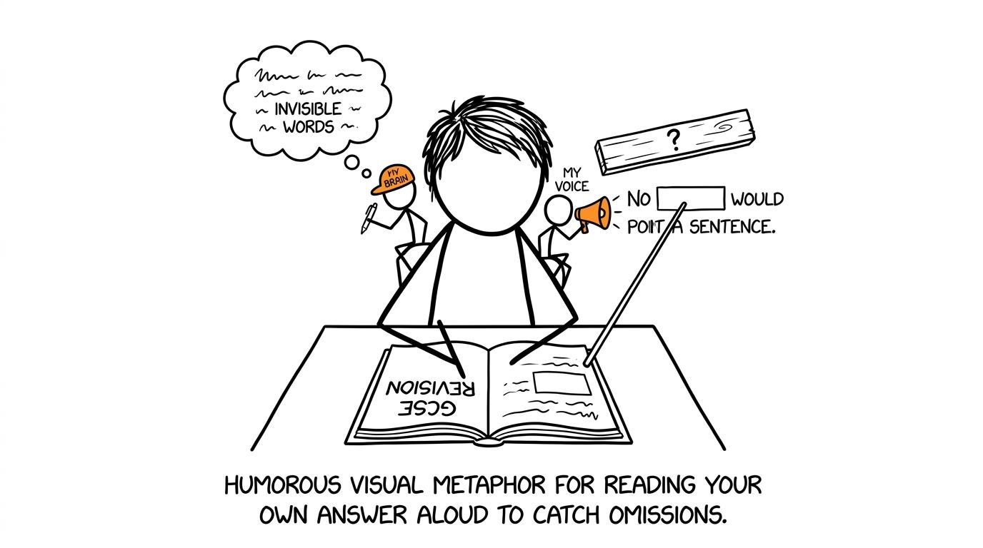 A student's voice catches omissions that the brain tries to fill in