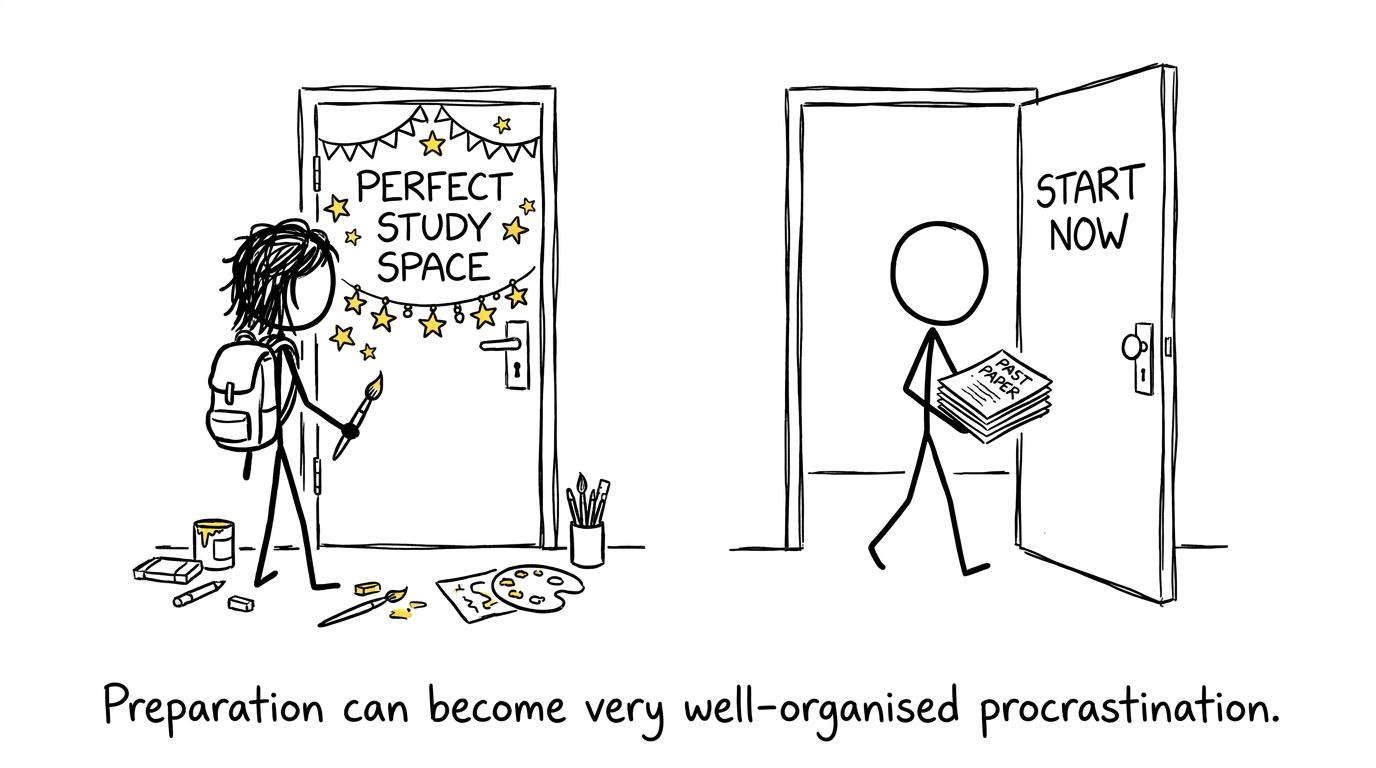 A student chooses starting revision over decorating the perfect study space