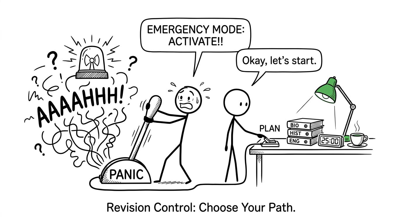 An exam revision control room offers a choice between panic and a plan