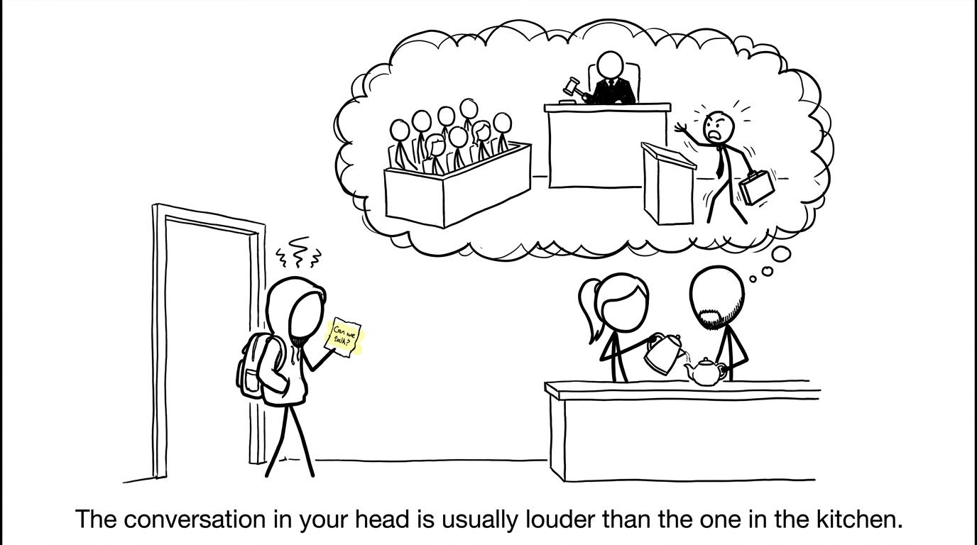 A nervous student discovers that the imagined conversation is louder than the real one