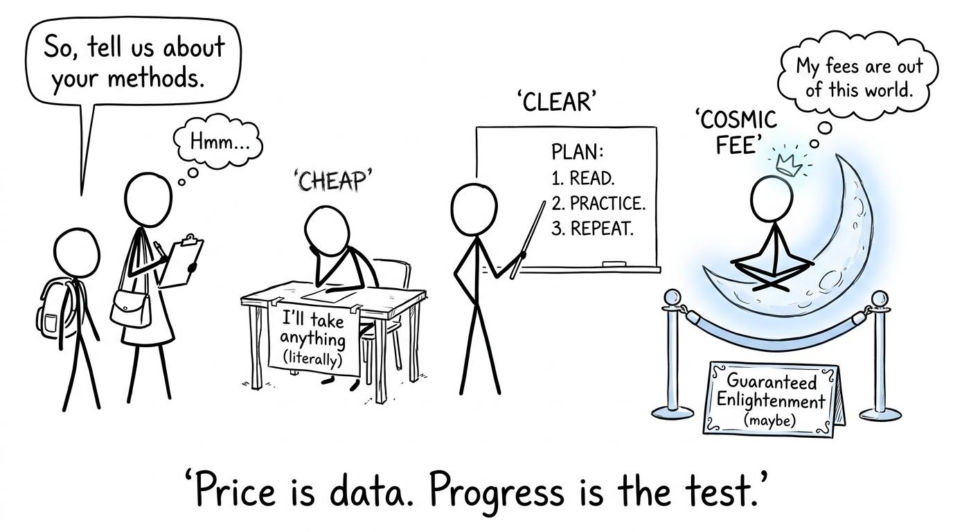 A student and parent compare tutoring prices while discovering that clarity matters more than a cosmic fee