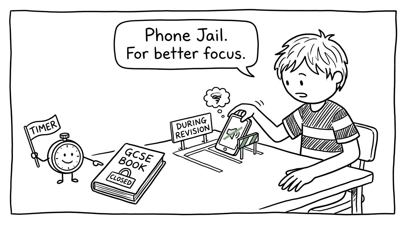 A phone parked behind a barrier while focused revision begins