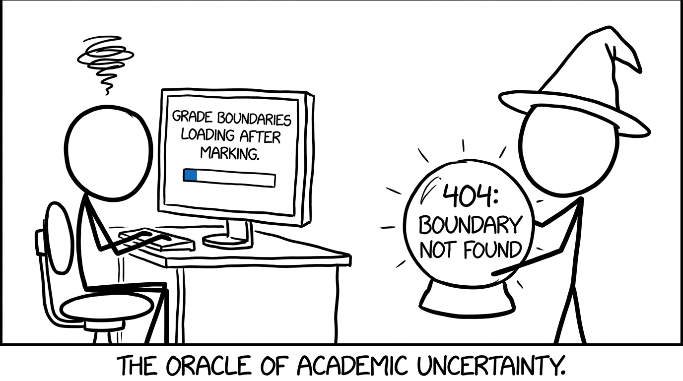Student discovering that grade boundaries cannot be predicted before marking