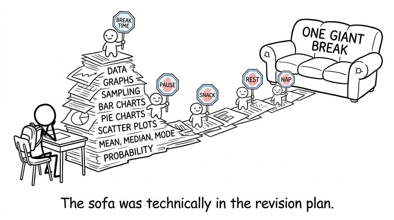 A student discovers that the enormous sofa at the end was technically part of the revision plan