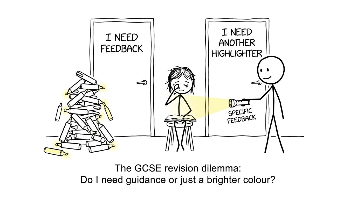A student deciding between specific feedback and another highlighter