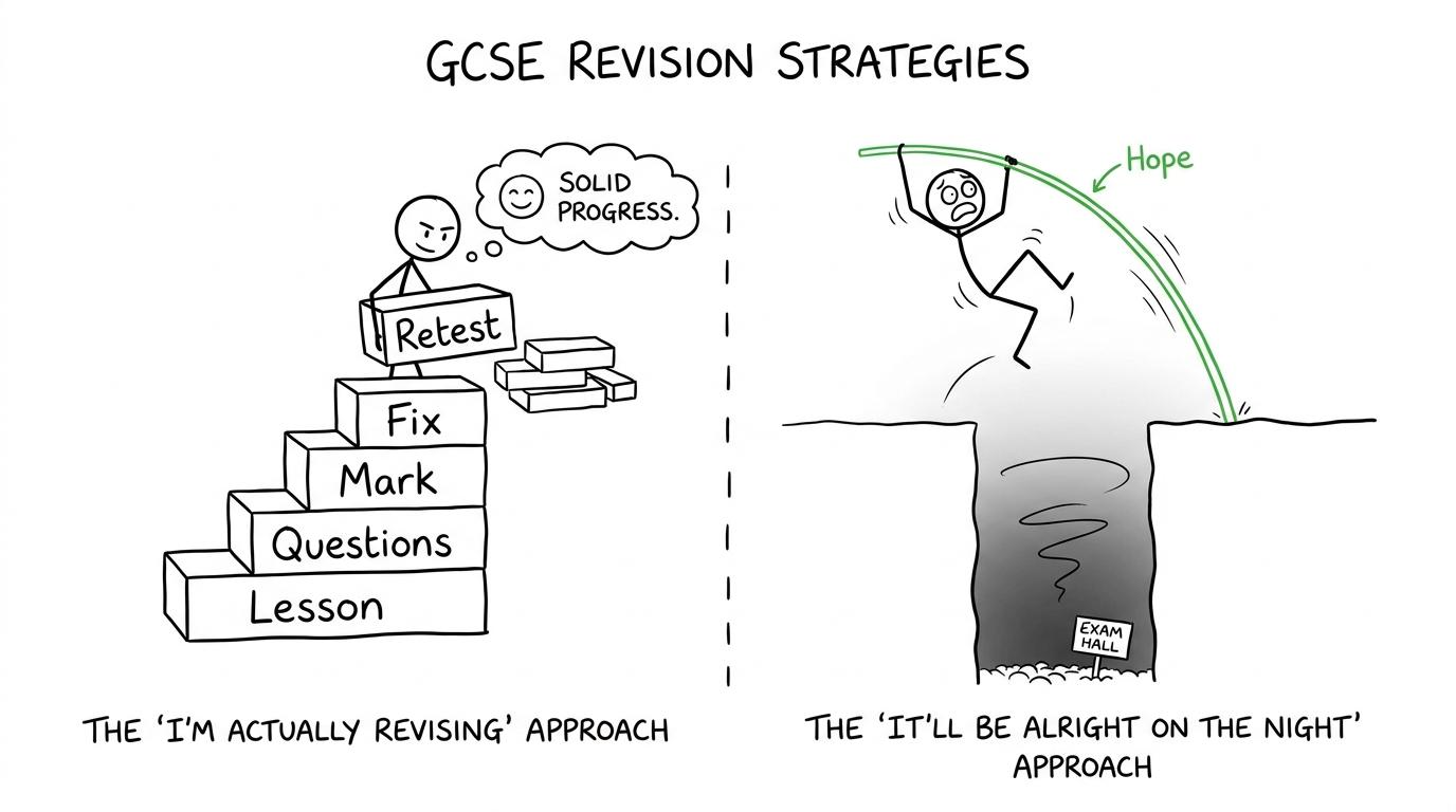 One student builds revision step by step while another relies on hope