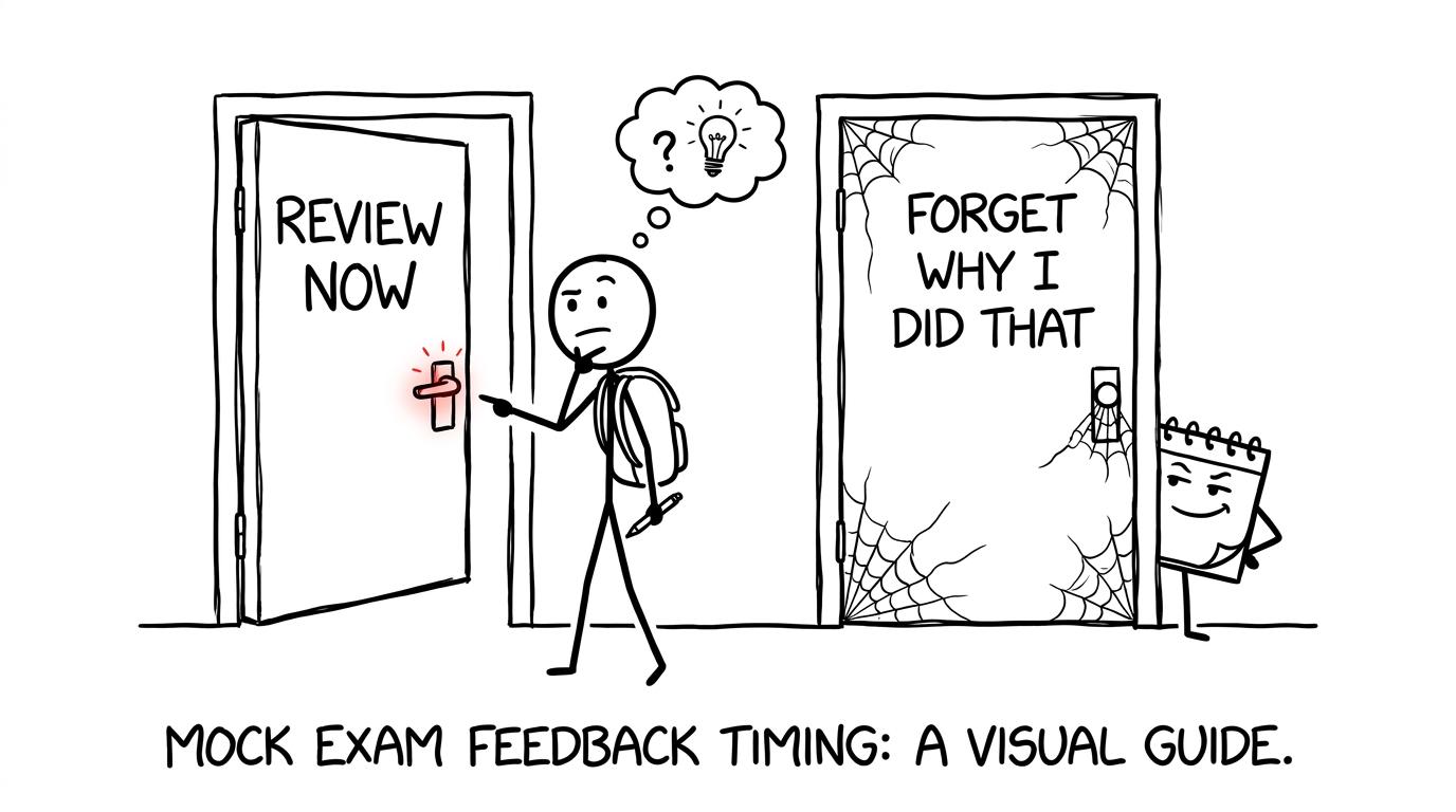 A student chooses review now while the door to forgotten reasoning gathers cobwebs