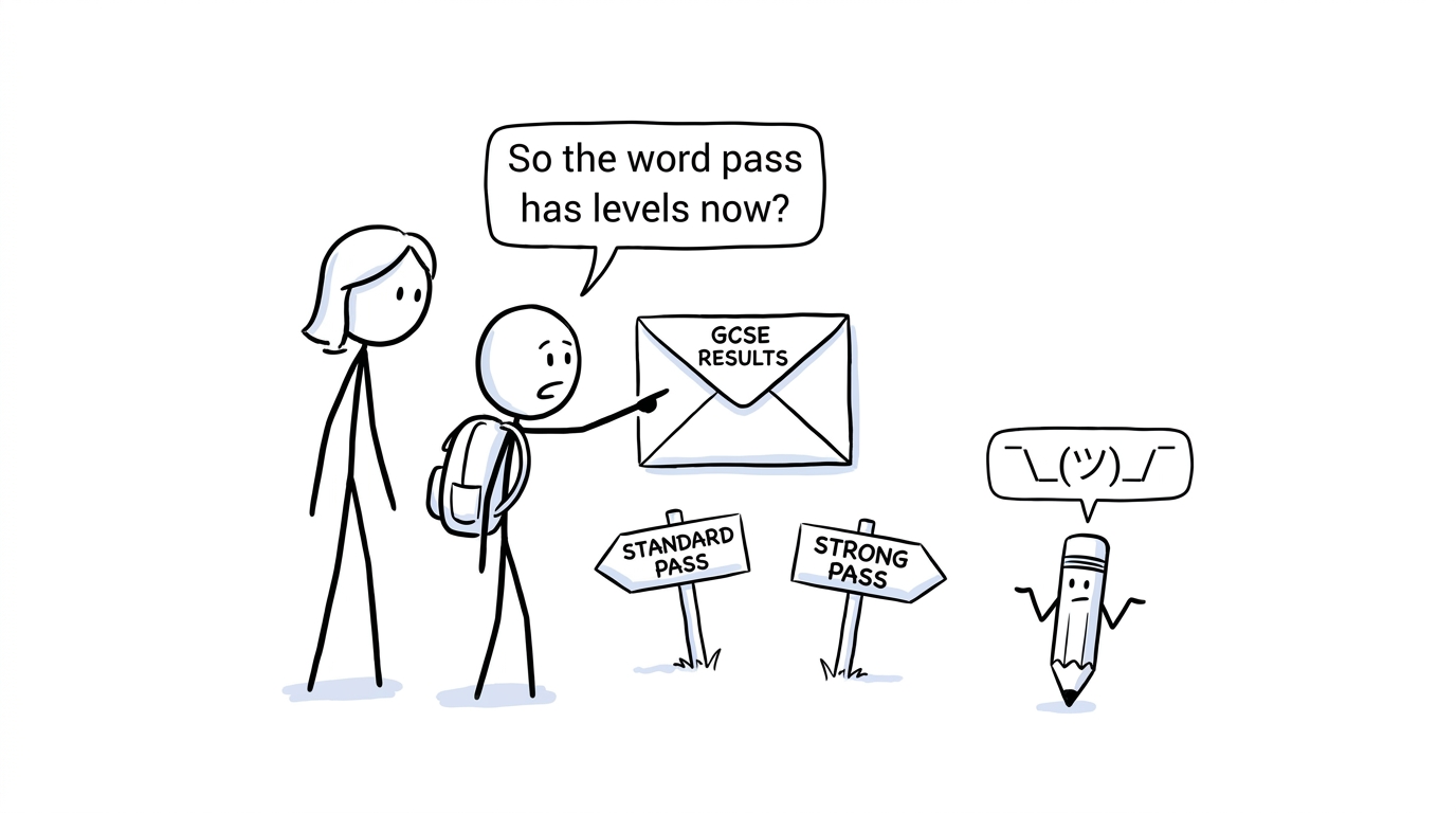 A student and parent decoding standard and strong GCSE passes
