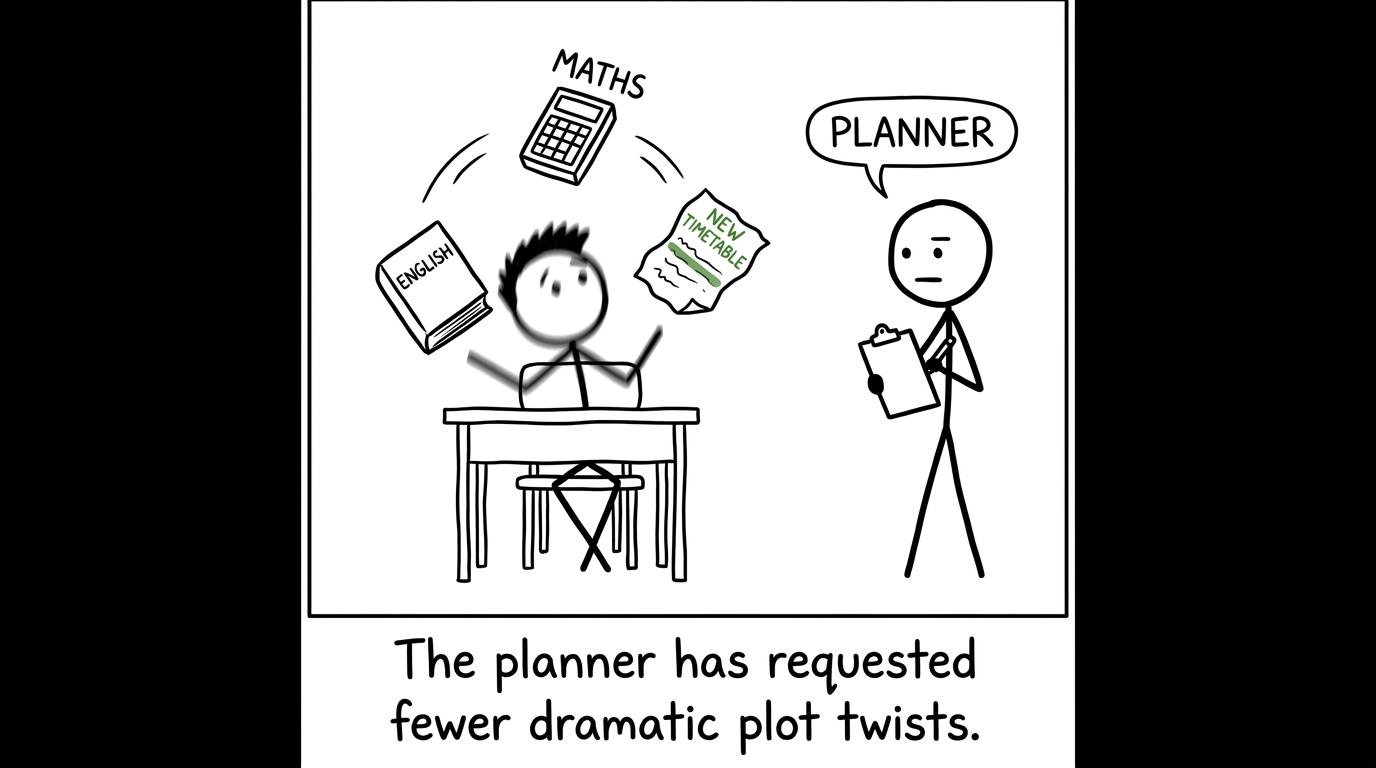 A revision planner coaching a student juggling subjects