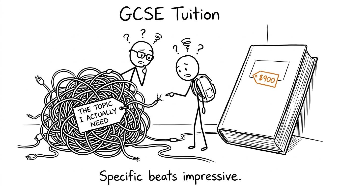 A tutor and student finding the specific topic hidden in a tangled cable