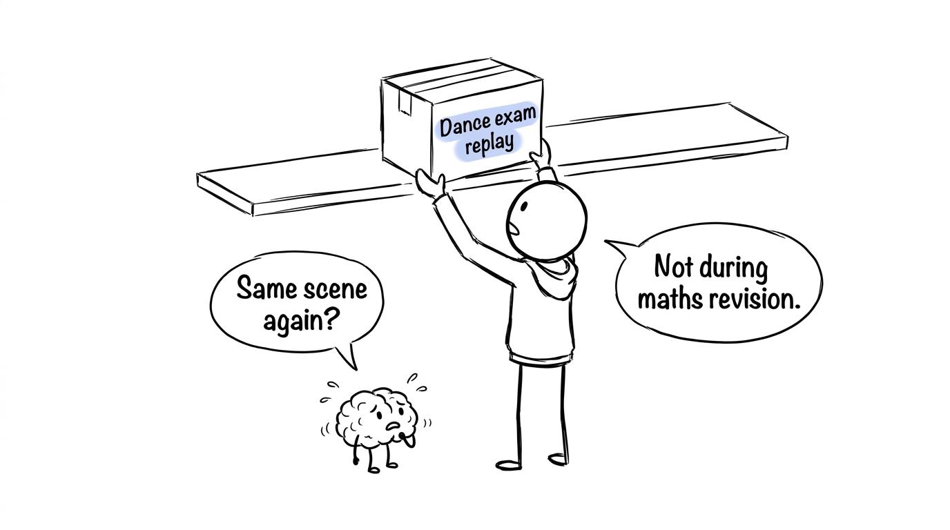 A student puts the Dance exam replay away during maths revision