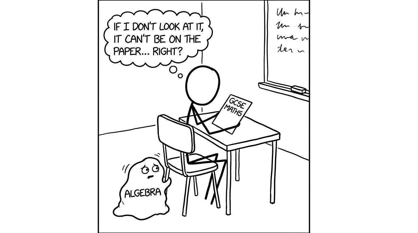 A student trying to ignore algebra under the desk