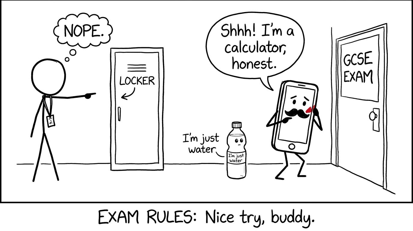 A disguised mobile phone fails to sneak past an exam invigilator