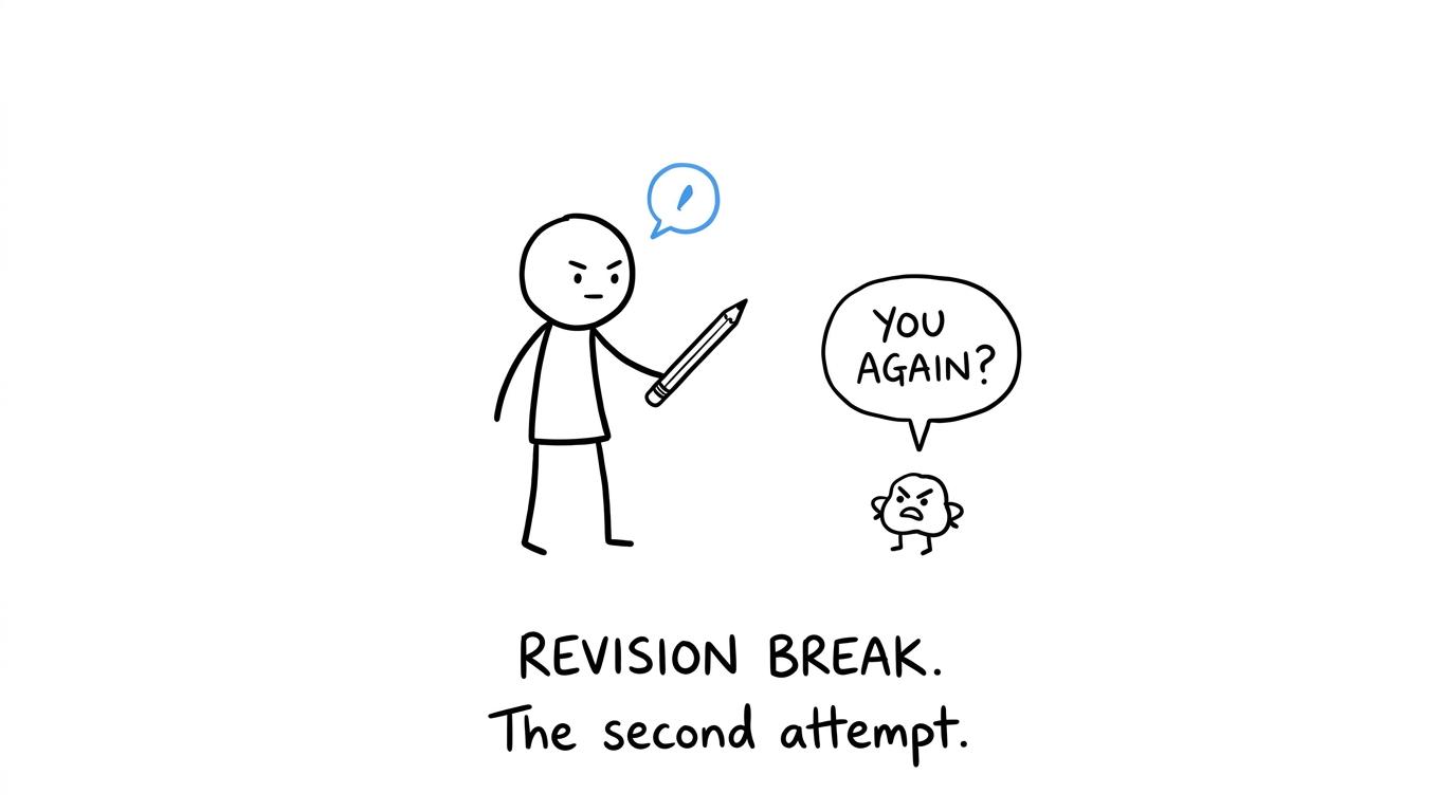 A student returning calmly to face a cheeky exam question
