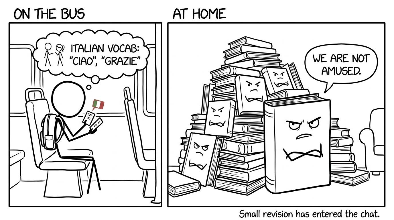 A student uses a bus journey for a small piece of Italian revision