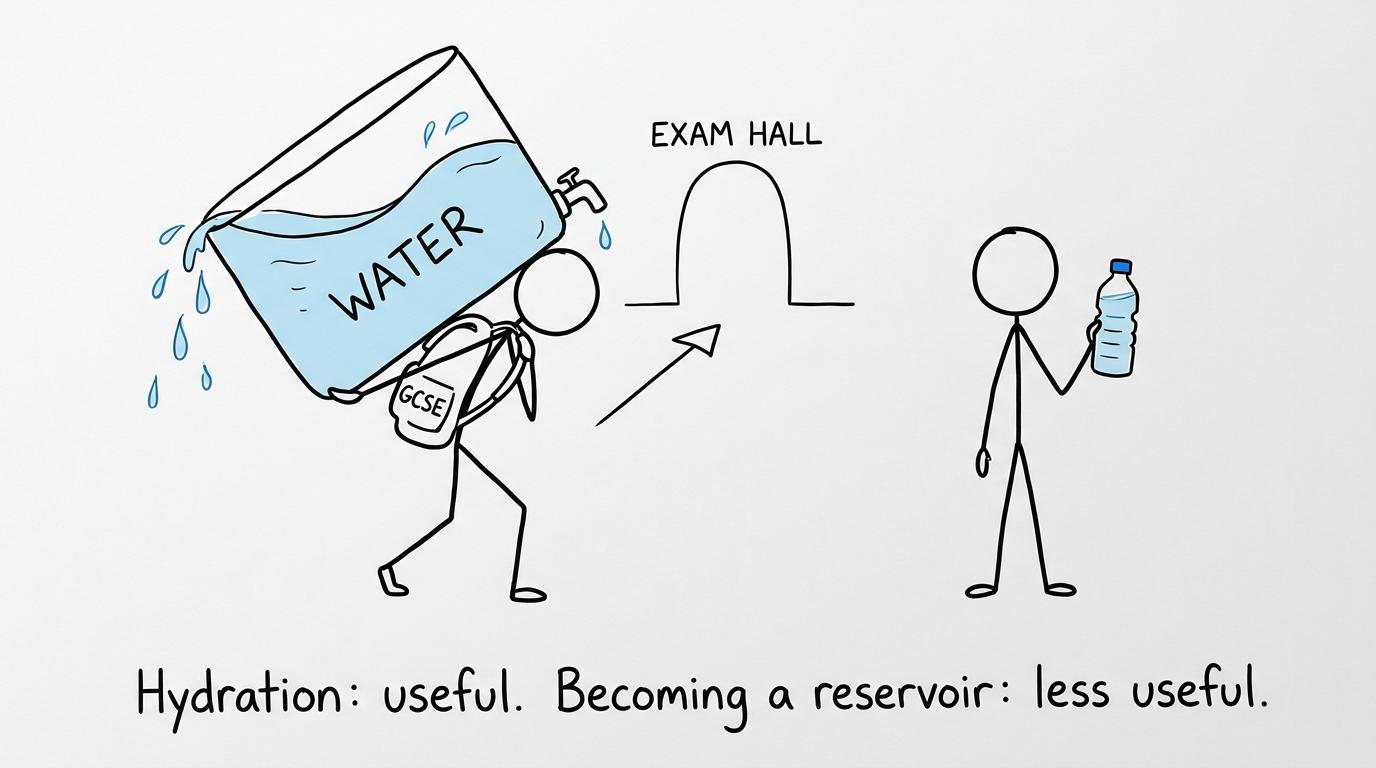 One student carries a sensible water bottle while another attempts to bring a reservoir