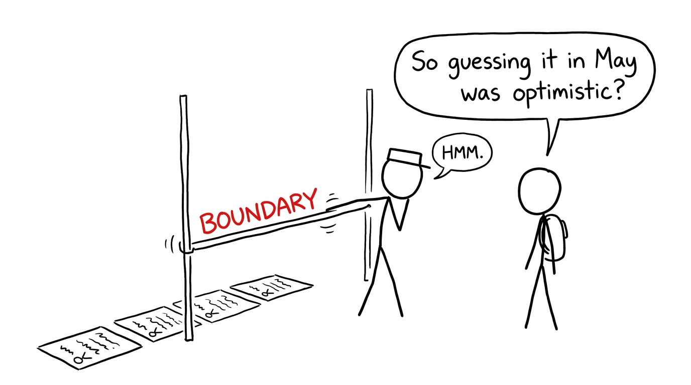 An examiner setting a grade boundary after the papers have arrived