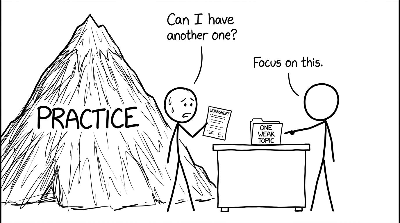 A student asks for one targeted practice folder rather than an enormous mountain of worksheets
