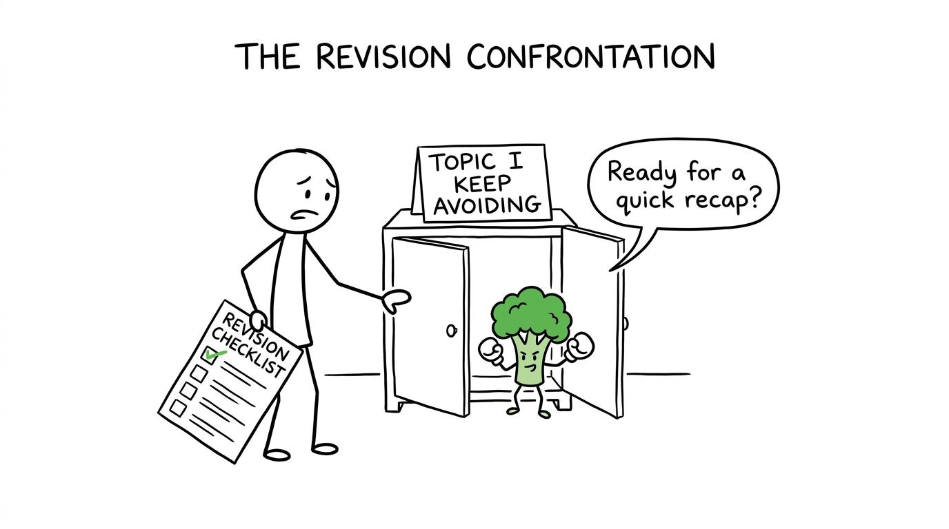A student cautiously confronting the revision topic they keep avoiding