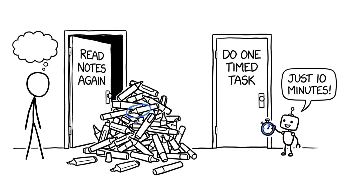 A student chooses between rereading notes and completing a timed revision task