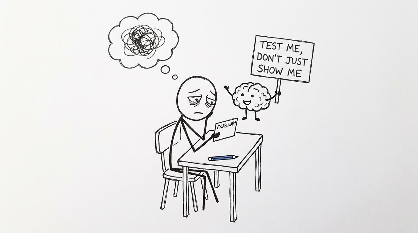 A student discovers that effective solo revision means testing memory rather than staring at vocabulary