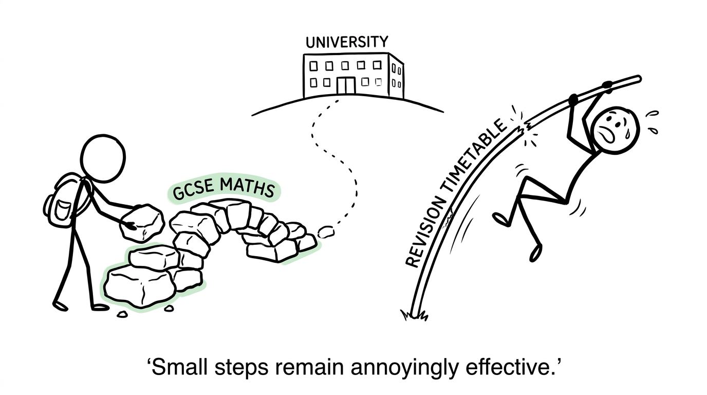 A student builds a bridge towards university using small GCSE Maths steps