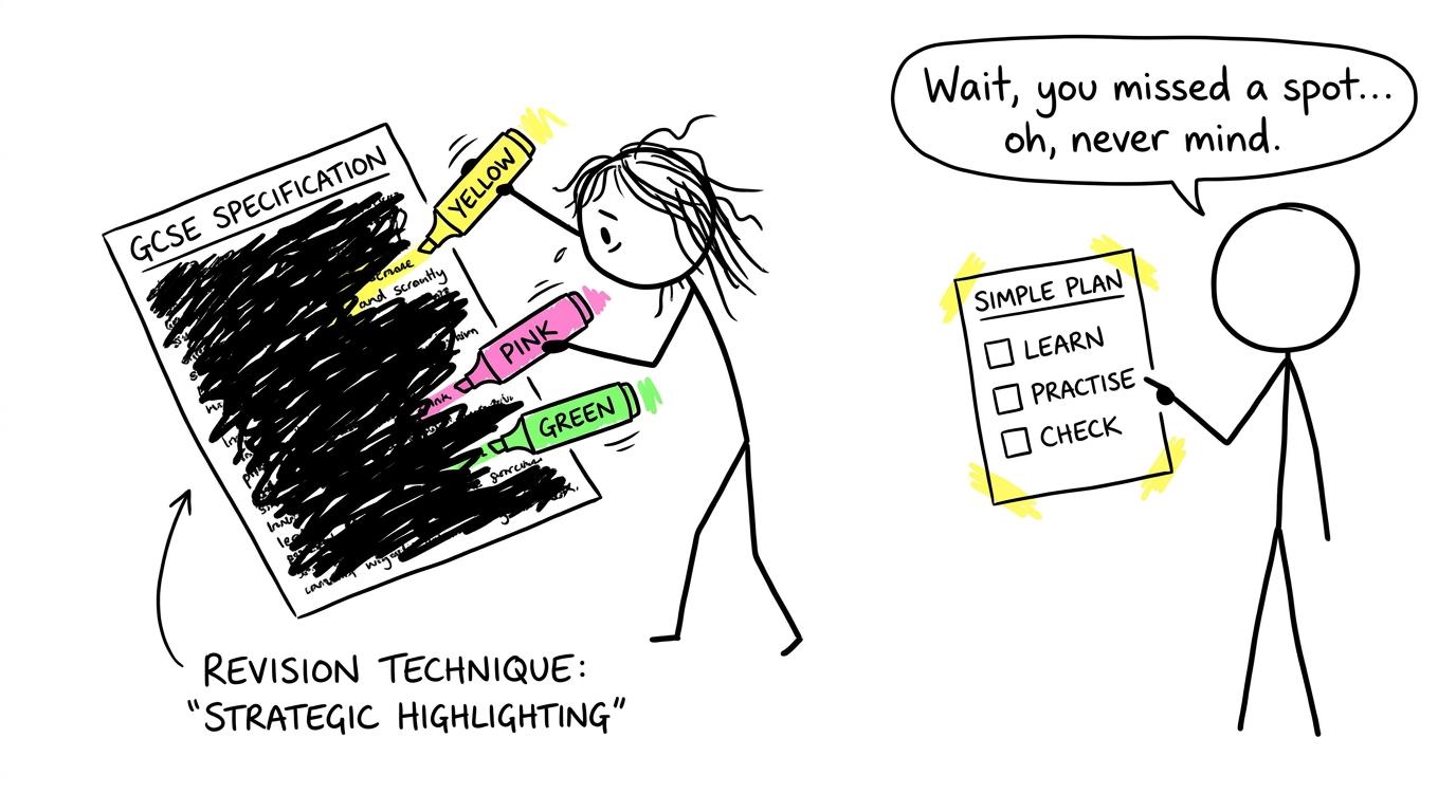 A student learns that highlighting the entire specification is not a revision strategy