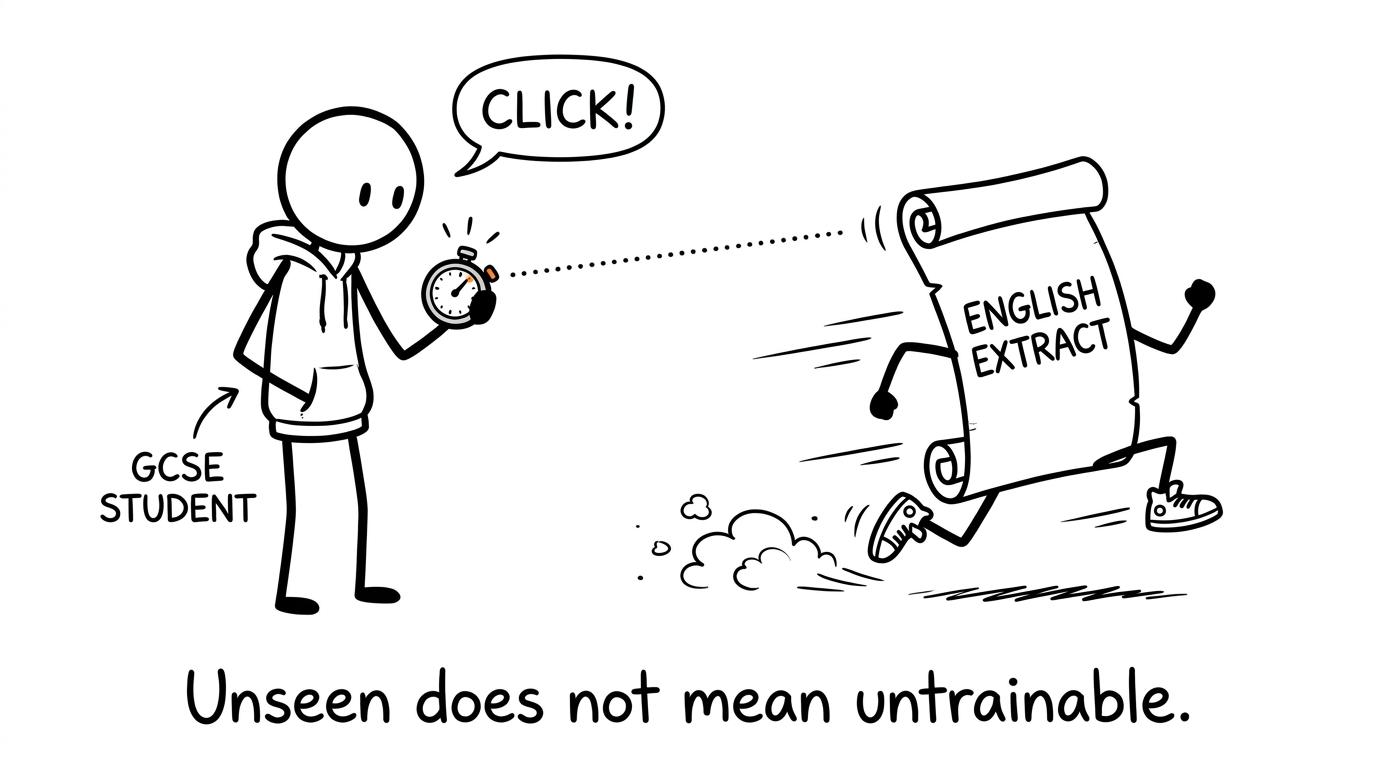 An unseen English extract wearing trainers races a student holding a stopwatch