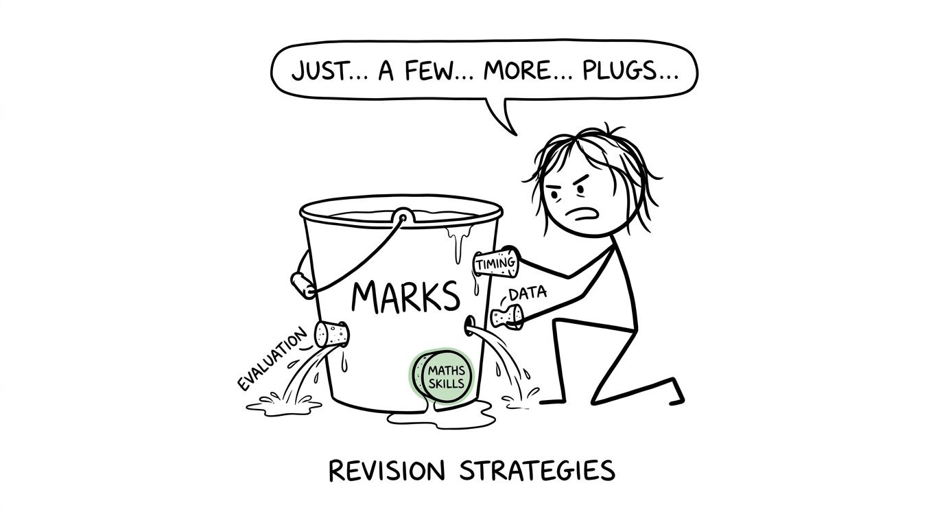 A student plugging leaks in a bucket of exam marks