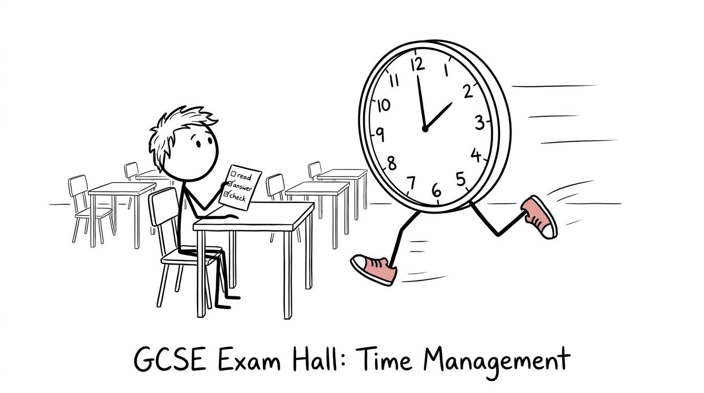 A student calmly uses a checklist while the exam clock runs away