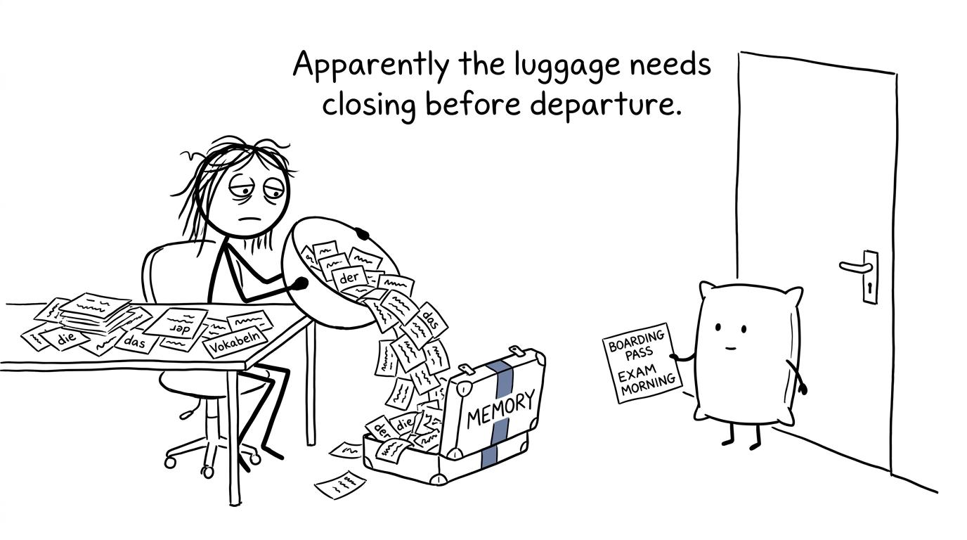 A student discovers that memories need packing before exam morning