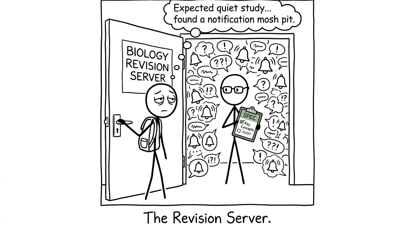 A student discovers that the biology revision server contains rather more chatter than revision