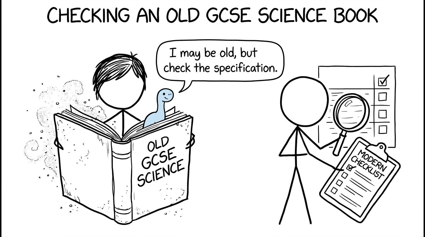 A student discovers that an old textbook still needs a current specification check