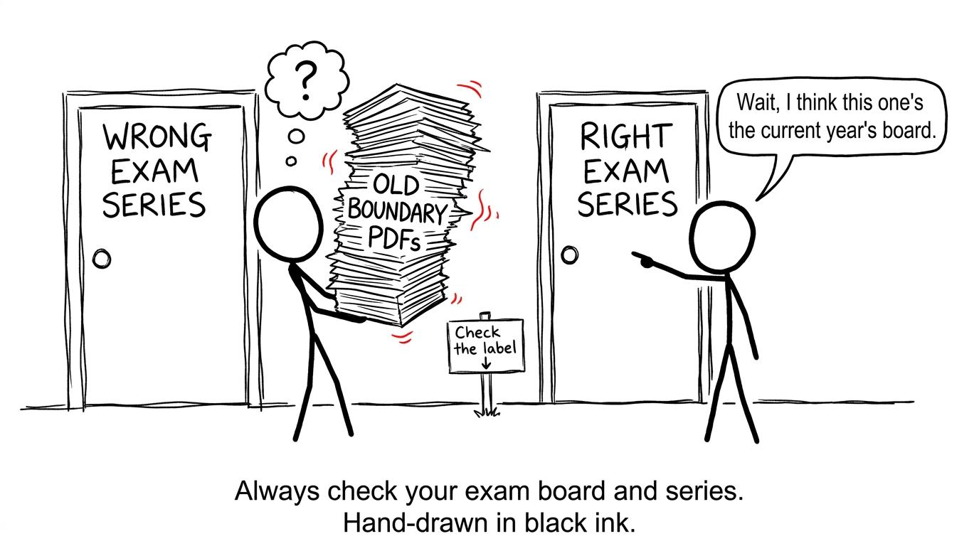 Students choose between the correct and incorrect exam-series documents