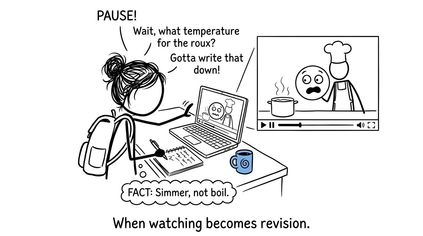 A surprised play button watching active revision happen