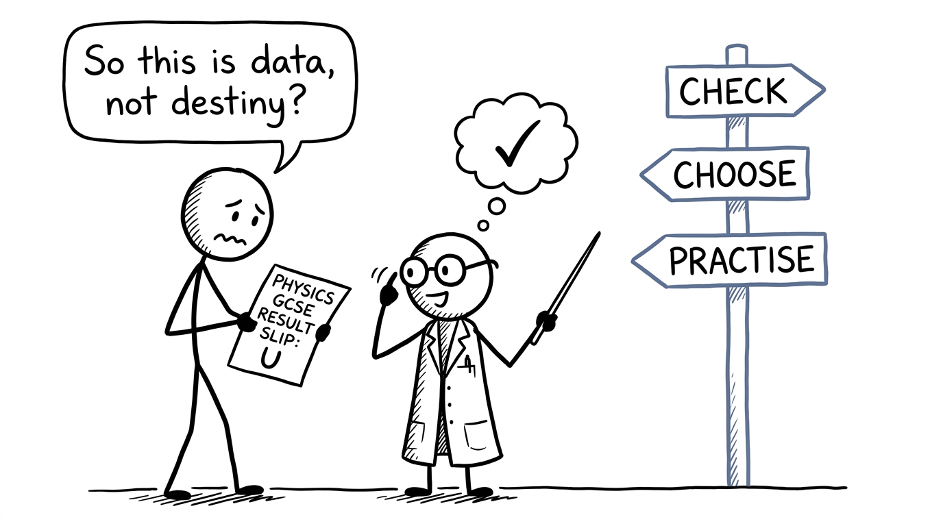 A student discovers that a result can become useful data rather than destiny