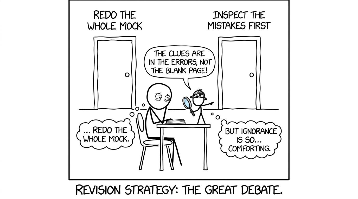A student chooses between redoing a whole mock and inspecting mistakes