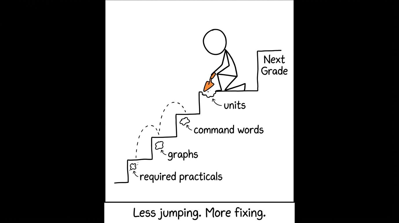A student repairs small mark leaks instead of attempting a dramatic leap