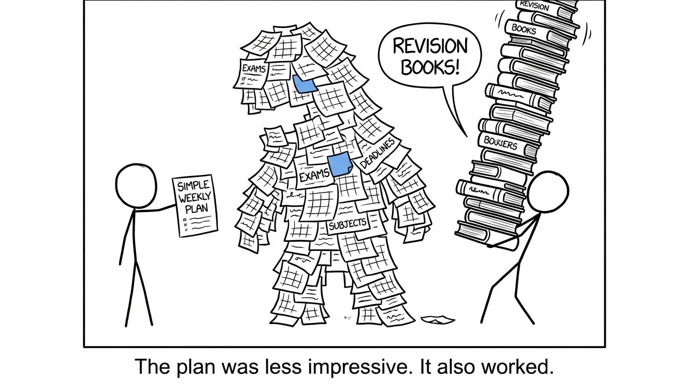 Students facing a calendar monster with different revision strategies