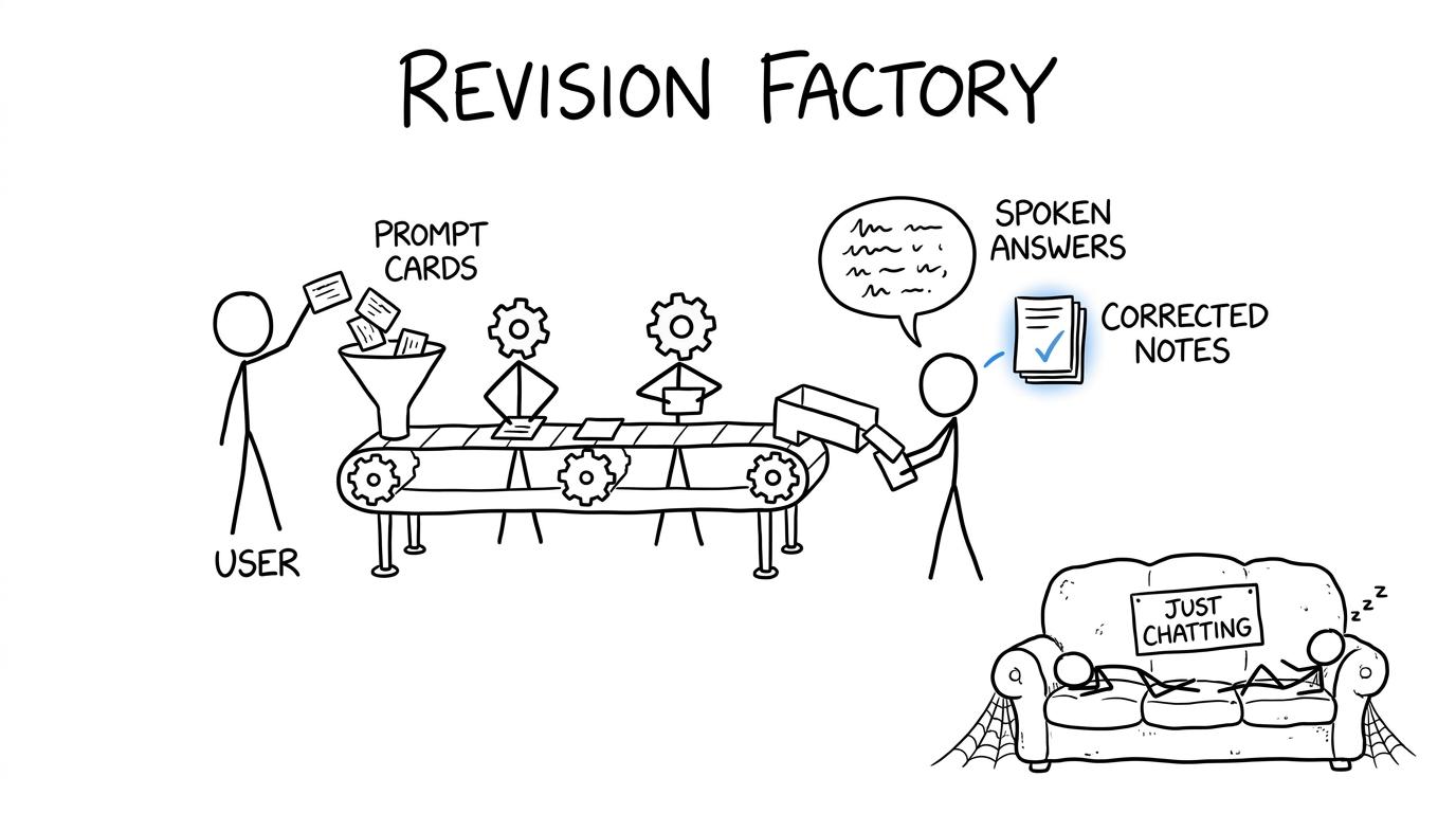 A tiny revision factory while the just-chatting sofa stays empty